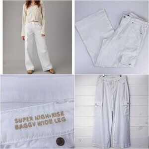 AE High Rise 90s Y2K Baggy Wide Leg Cargo Utility Jean 18 White Slouchy Retro